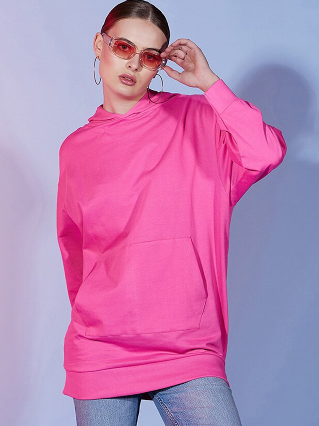 

Dressberry Basics Pink Cotton Hooded Pullover Sweatshirt
