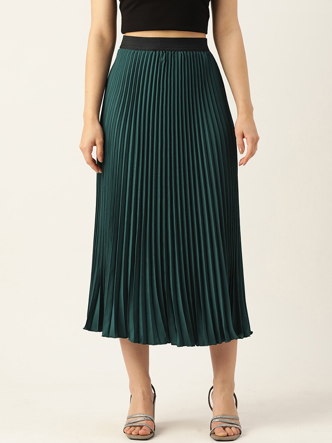

her by invictus Pleated Flared Midi Skirt, Green