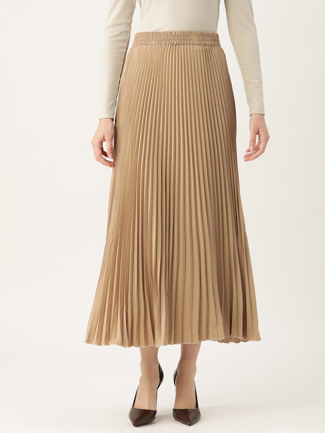 

her by invictus Pleated Flared Midi Skirt, Khaki