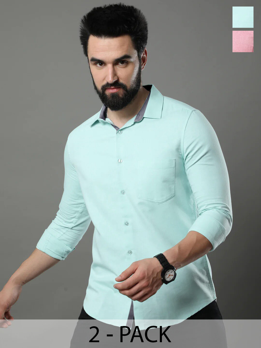 

Tee Projekt Pack Of 2 Standard Opaque Pure Cotton Casual Shirt, Blue