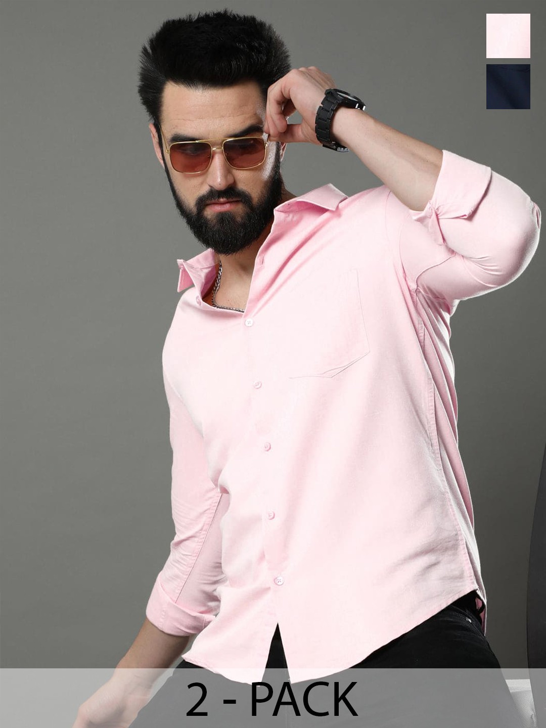 

Tee Projekt Pack Of 2 Standard Spread Collar Cotton Casual Shirt, Pink