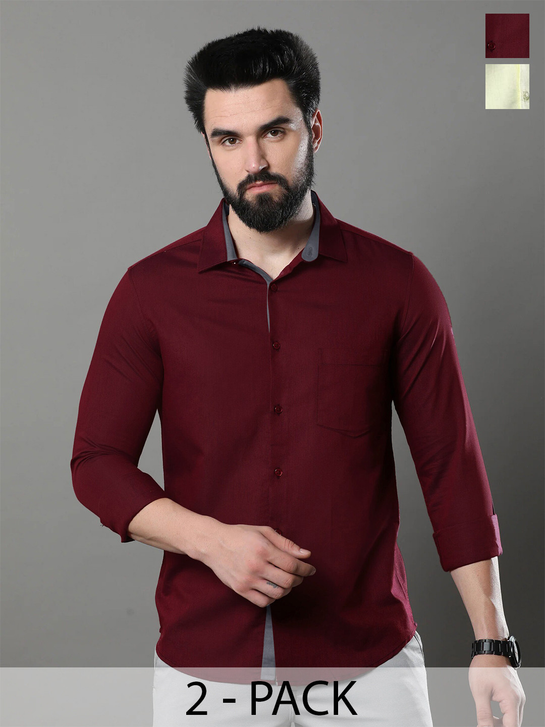 

Tee Projekt Pack Of 2 Standard Spread Collar Cotton Casual Shirt, Lime green