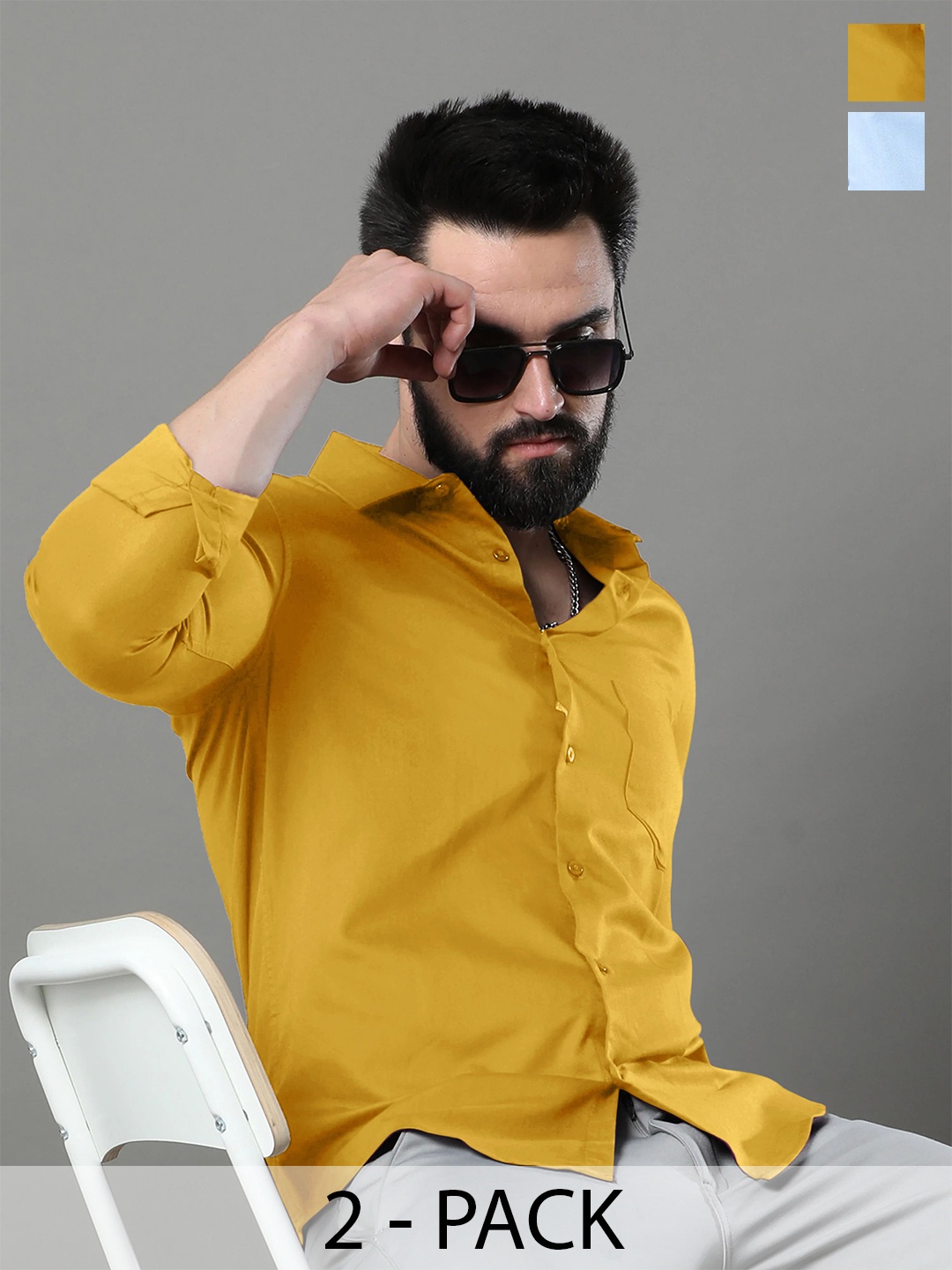 

Tee Projekt Pack Of 2 Standard Spread Collar Cotton Casual Shirt, Mustard