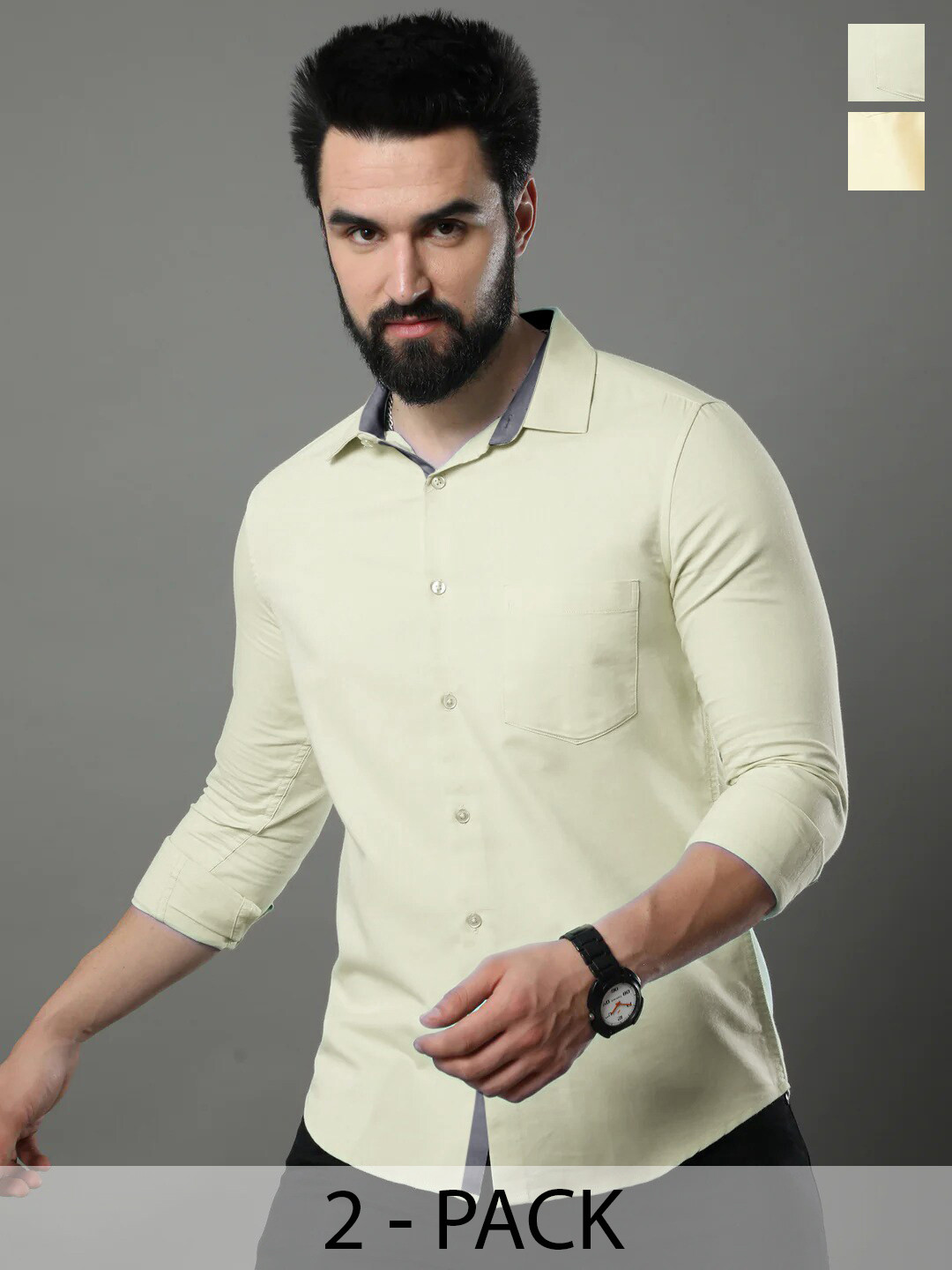 

Tee Projekt Pack of 2 Standard Opaque Pure Cotton Casual Shirt, Green