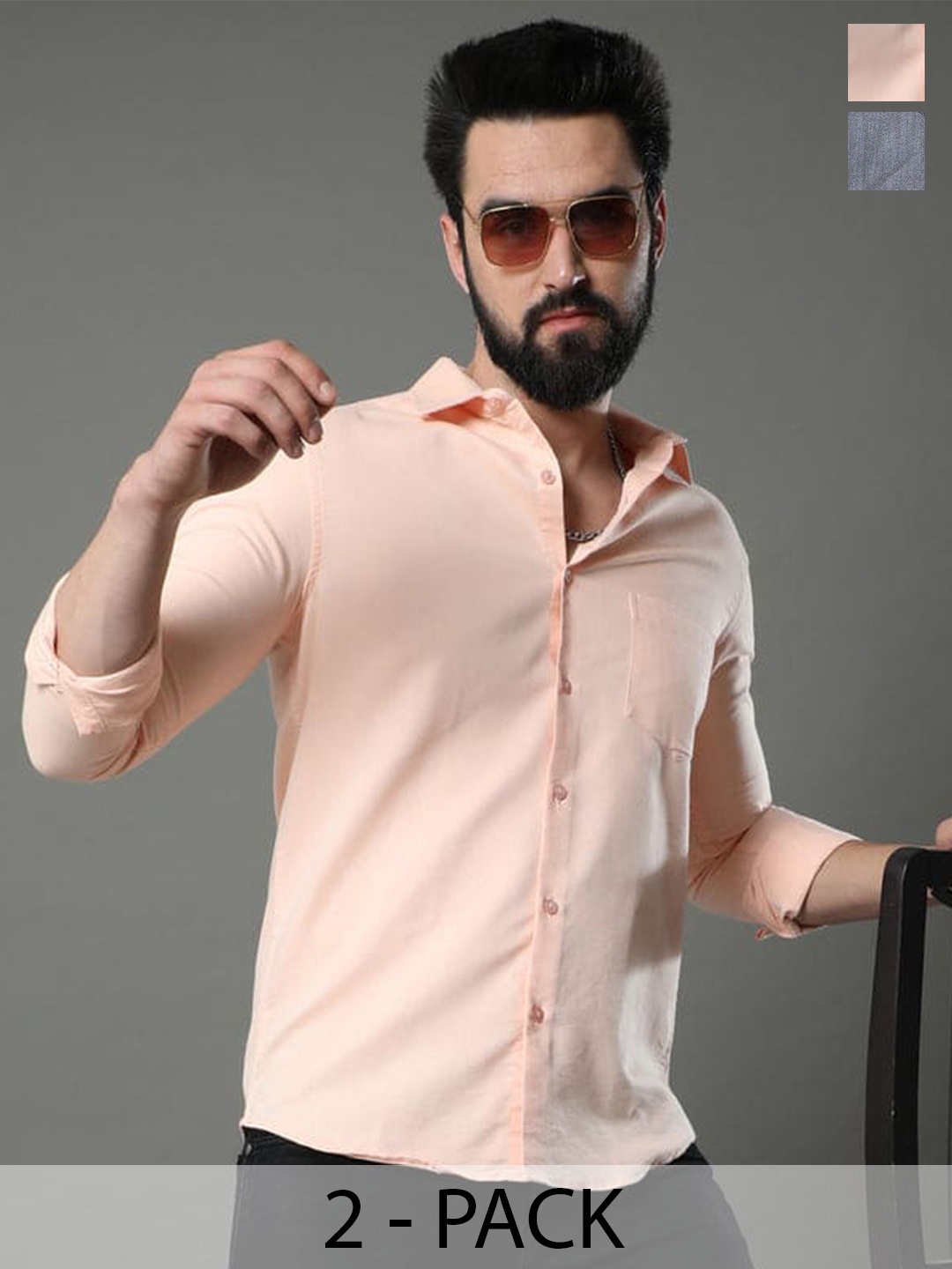 

Tee Projekt Pack Of 2 Standard Cotton Opaque Slim Fit Casual Shirt, Peach