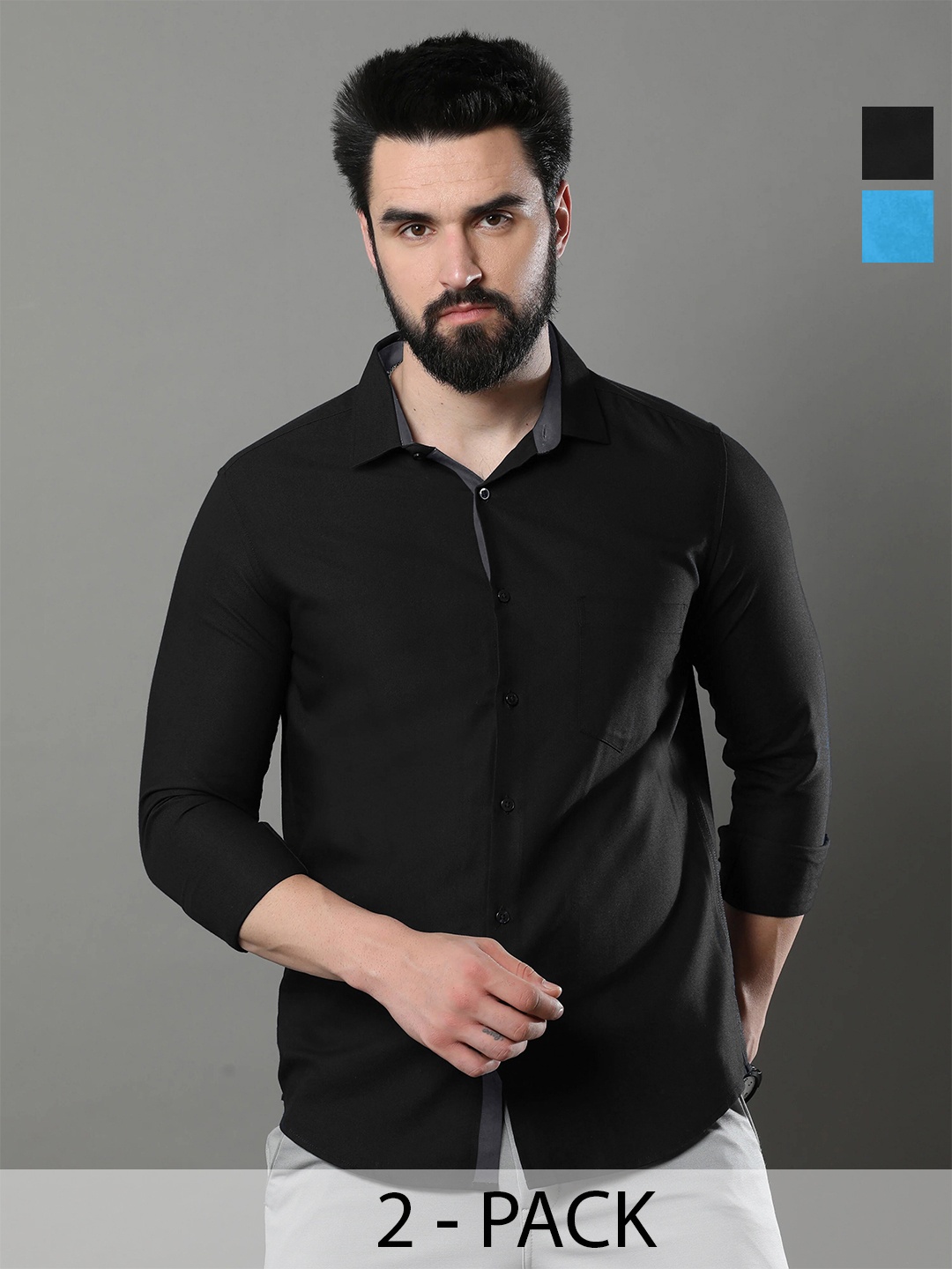 

Tee Projekt Pack Of 2 Standard Opaque Pure Cotton Casual Shirt, Black