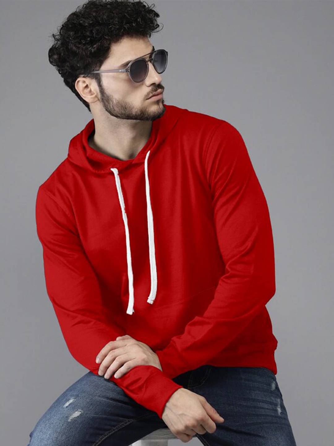 

BAESD Pullover Hooded Kangaroo Pocket Ribbed Cotton Casual Sweatshirt, Red