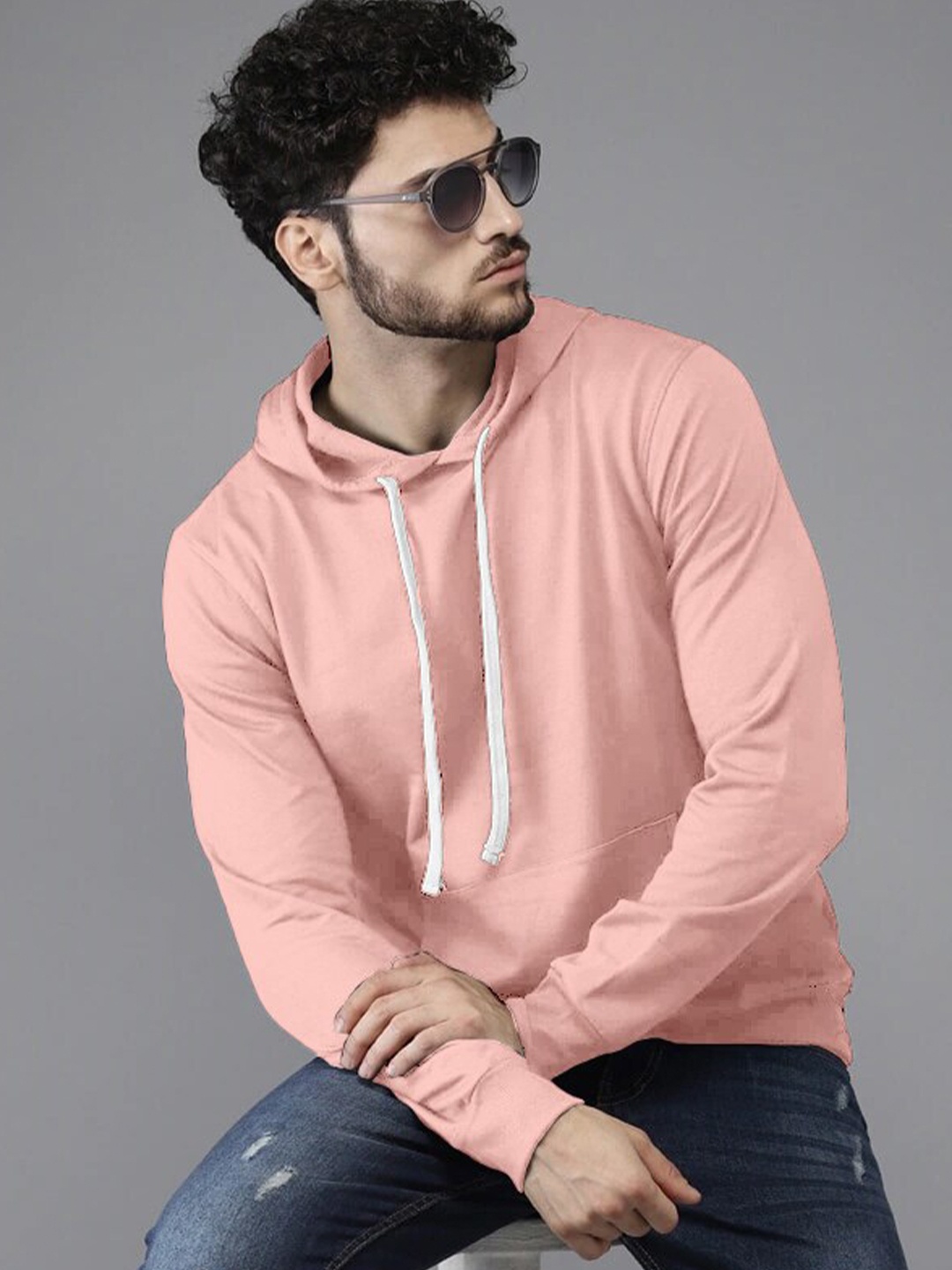 

BAESD Pullover Hooded Kangaroo Pocket Ribbed Cotton Casual Sweatshirt, Peach