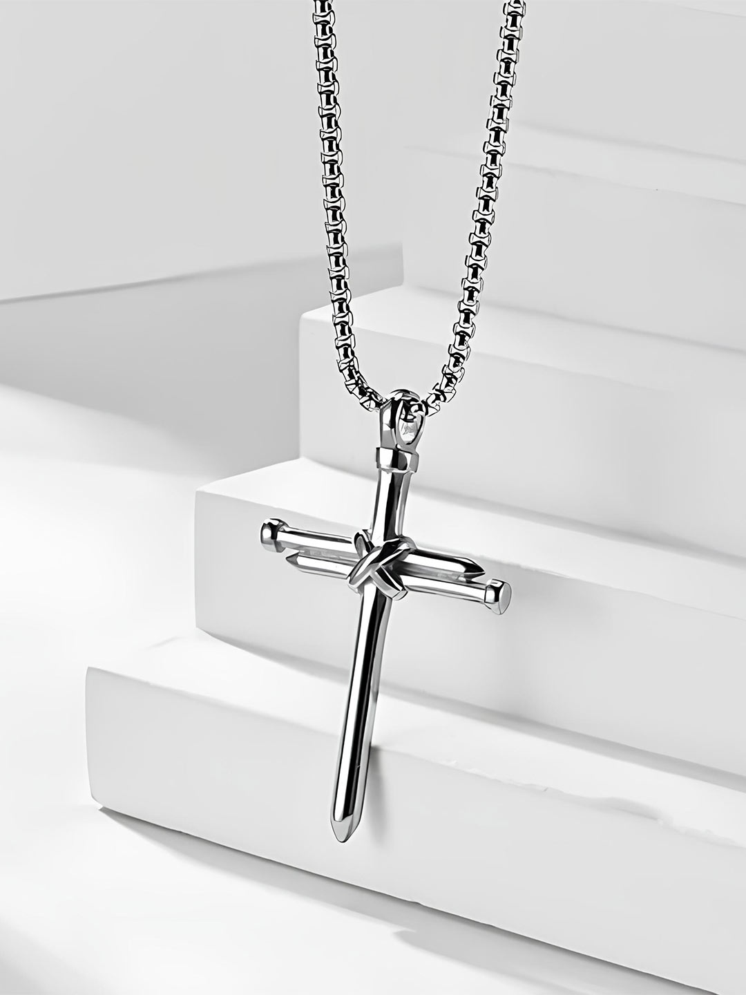 

KARISHMA KREATIONS Men Set Of 2 Silver Plated Lord Jesus Cross & Arrow Pendant With Chain, Black