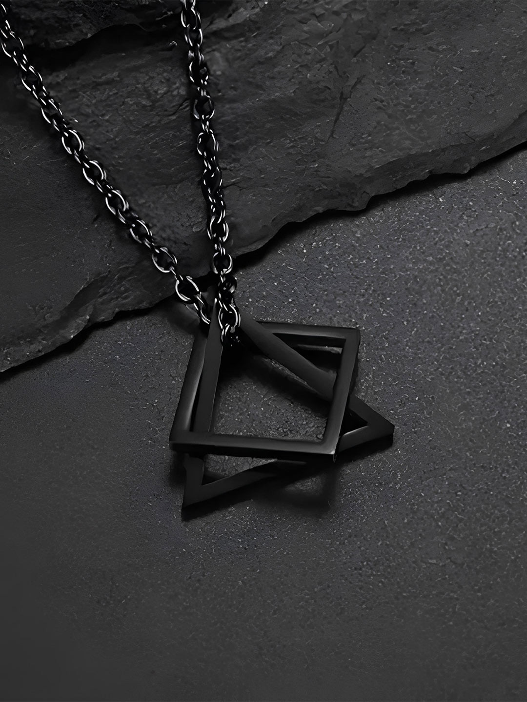 

KARISHMA KREATIONS Unisex Set of 2 Silver-Plated Geometric Shaped Pendant With Chain, Black