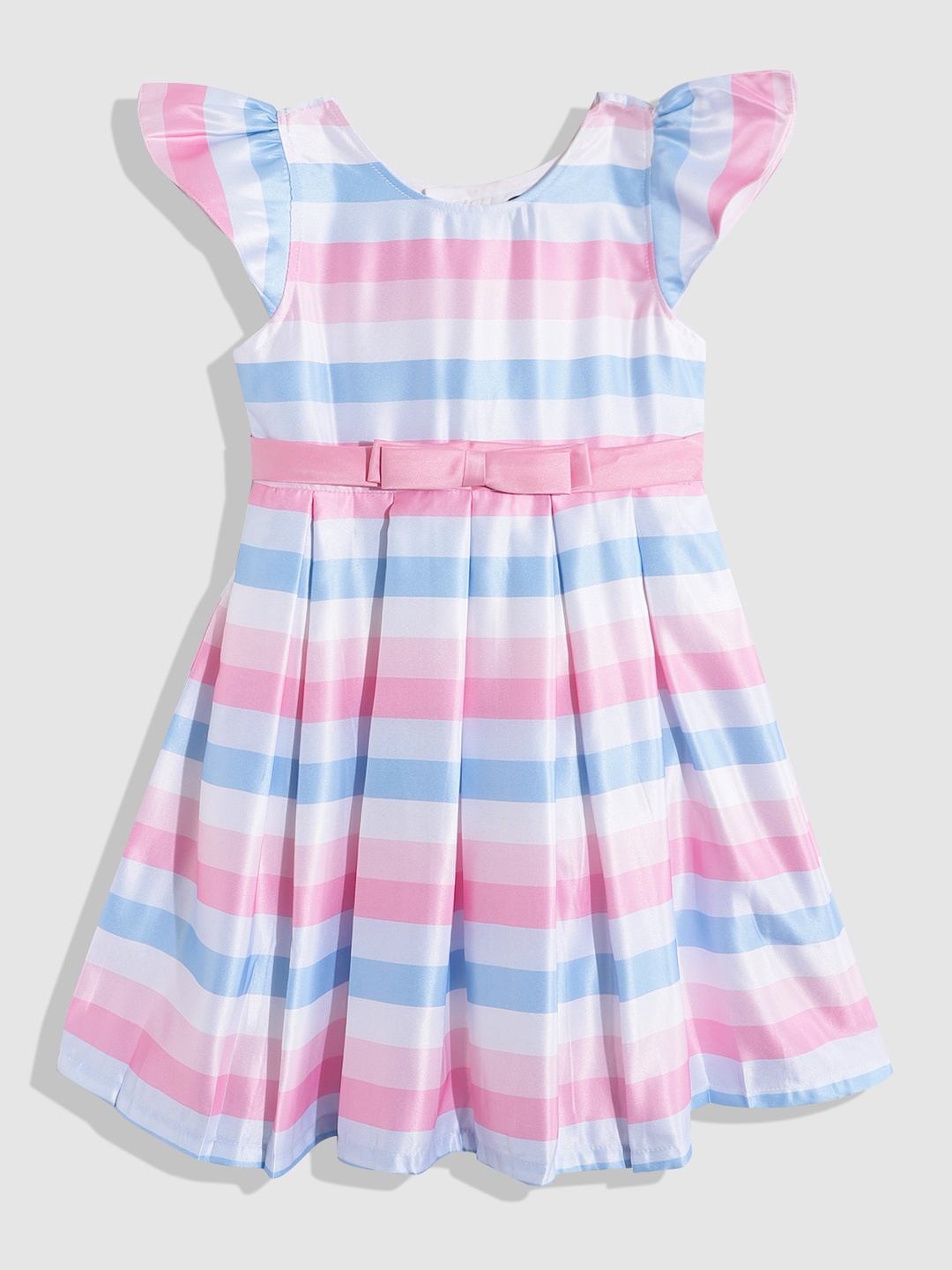 

YK Girls Striped Flutter Sleeve A-Line Dress, Multi
