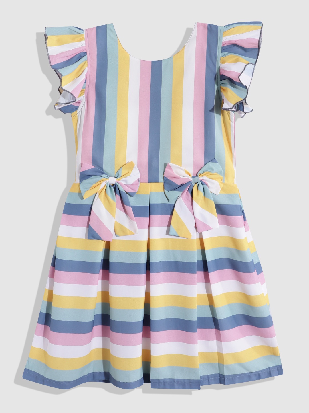 

YK Girls Striped Flutter Sleeve A-Line Dress, Multi