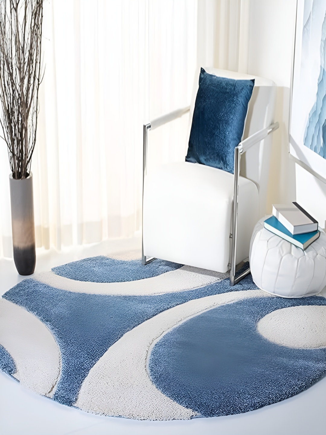 

Shopgallery White & Blue Abstract Anti-Skid Shaggy Carpet