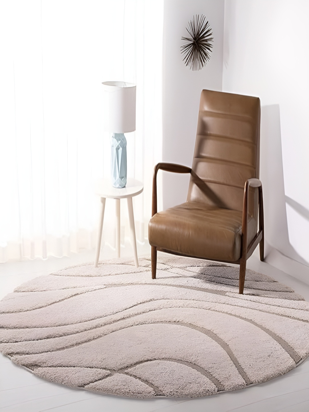 Shopgallery Beige & White Abstract Anti Skid Shaggy Carpet