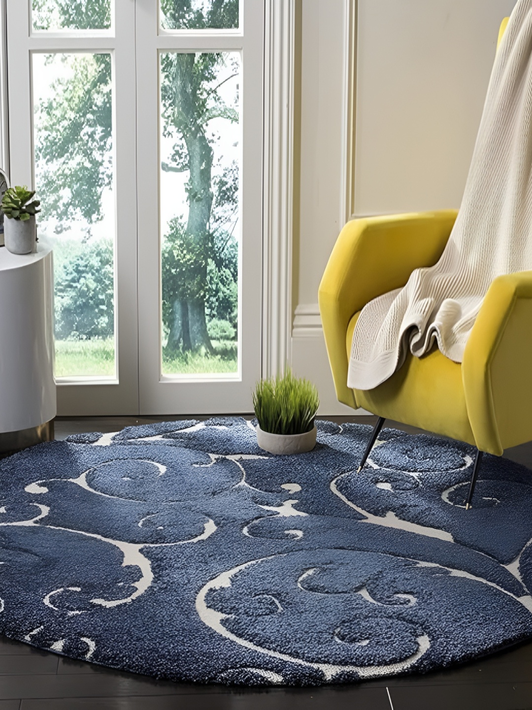 Shopgallery Navy Blue & White Geometric Anti-Skid Carpet