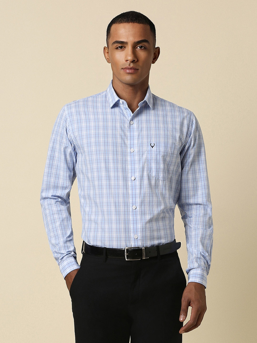 

Allen Solly Slim Fit Tartan Checked Pure Cotton Formal Shirt, Blue