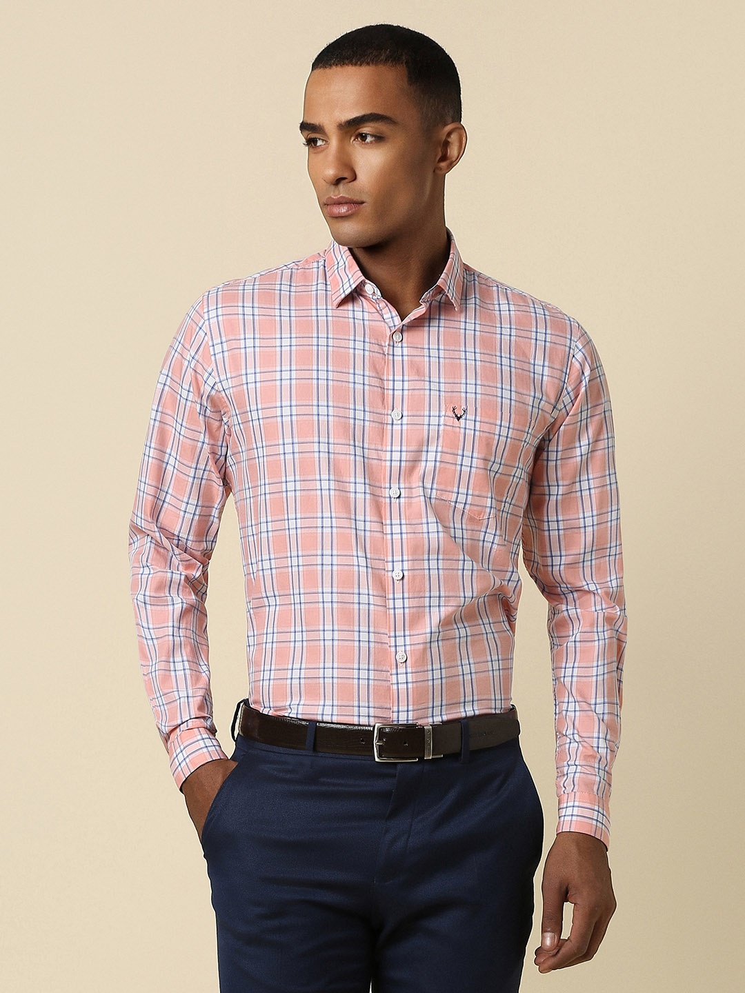 

Allen Solly Slim Fit Tartan Checked Pure Cotton Formal Shirt, Pink