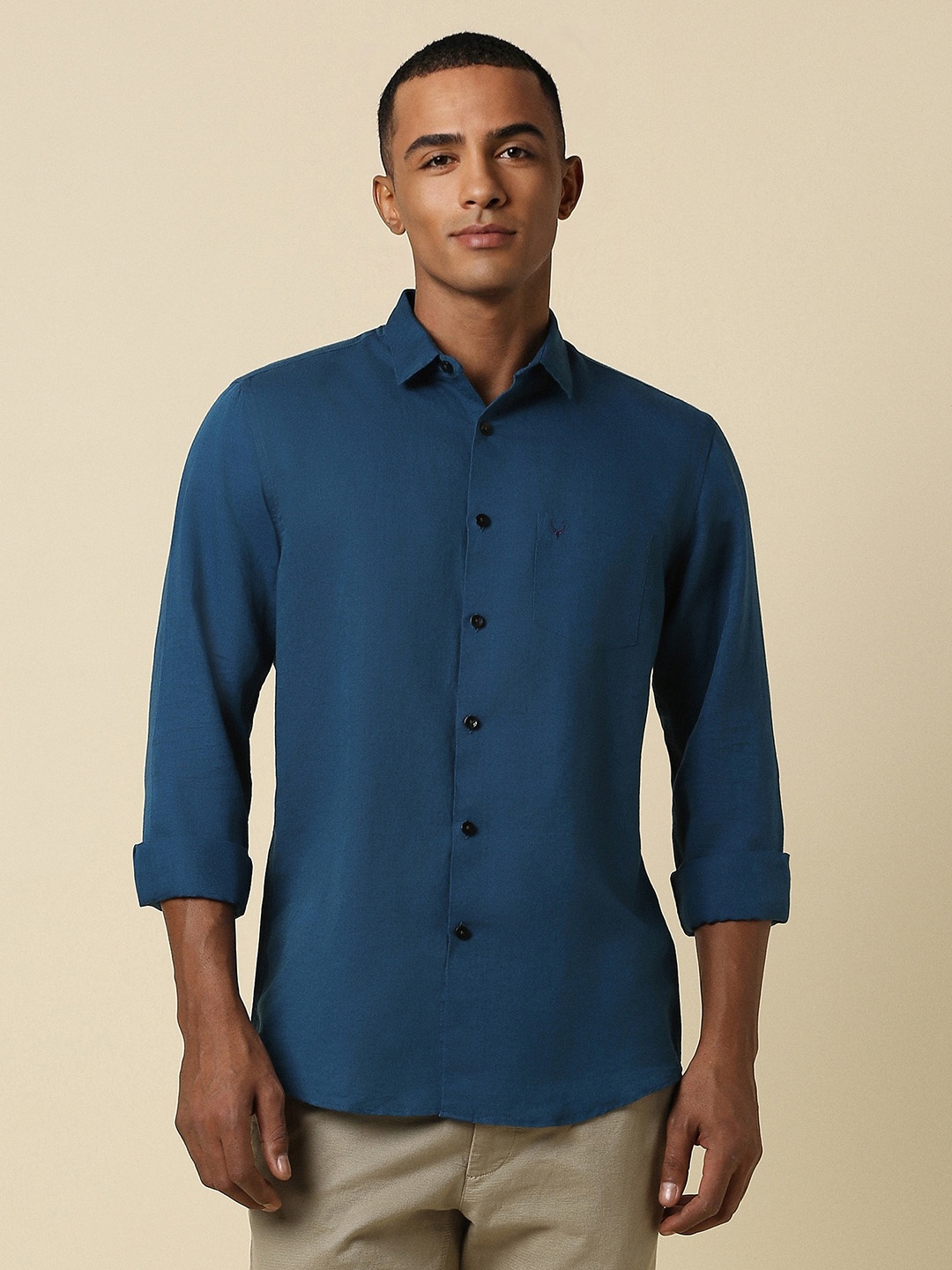 

Allen Solly Slim Fit Spread Collar Cotton Linen Casual Shirt, Blue