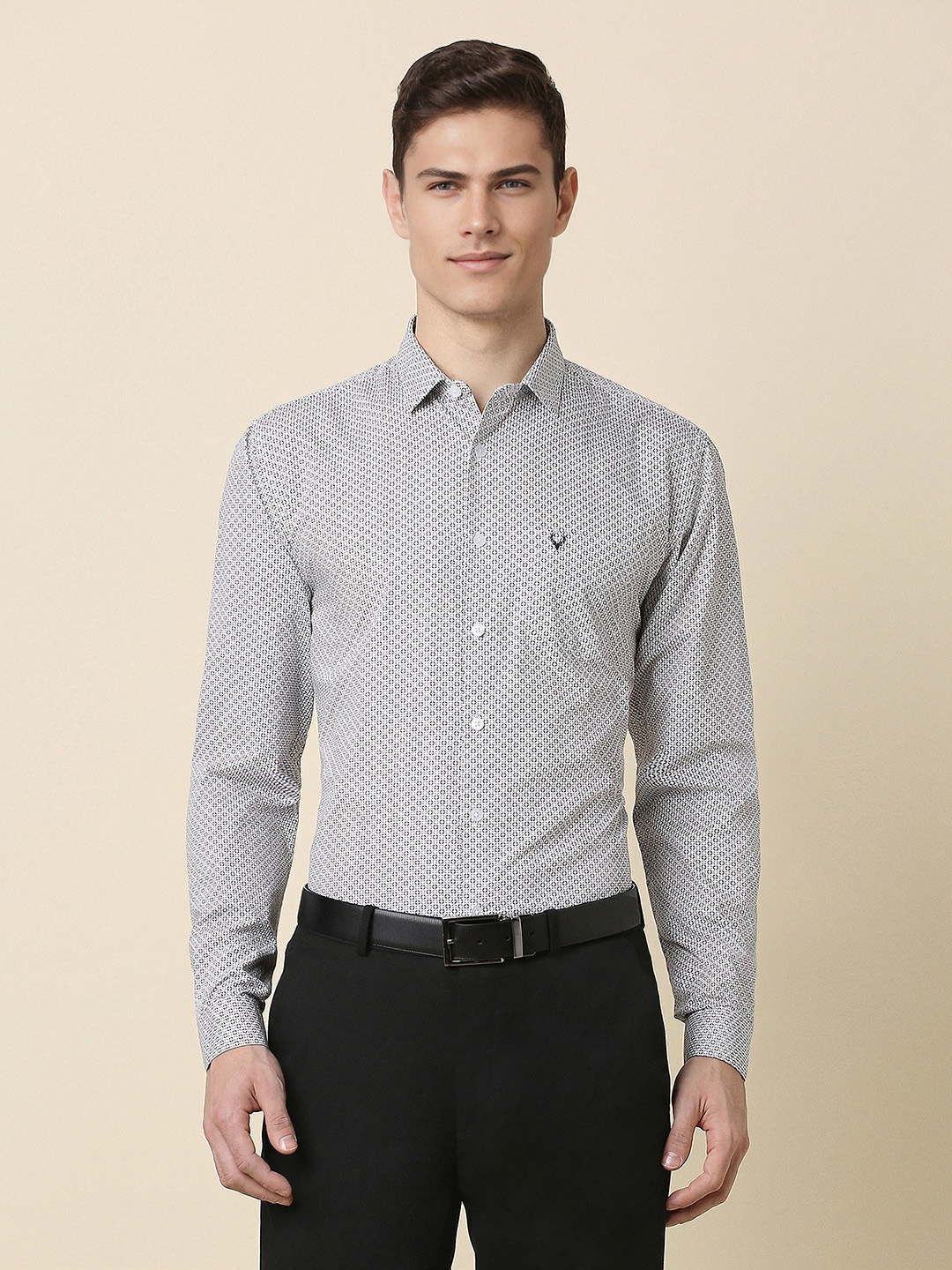 

Allen Solly Slim Fit Micro Ditsy Printed Pure Cotton Formal Shirt, Grey