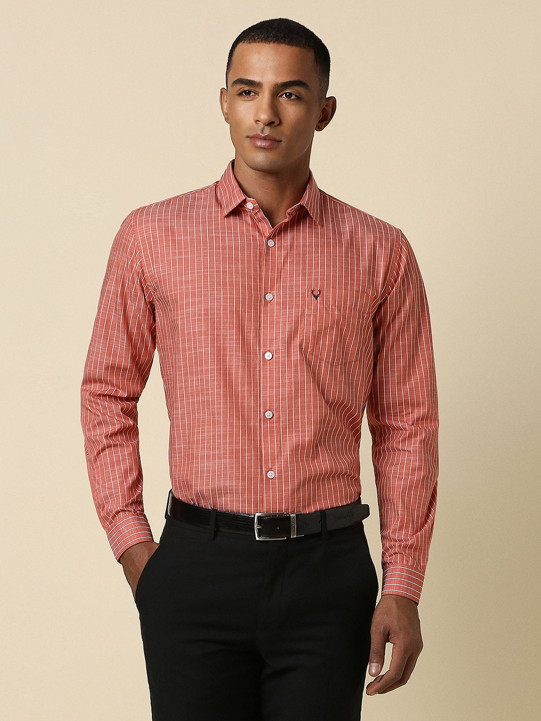 

Allen Solly Slim Fit Striped Pure Cotton Formal Shirt, Red