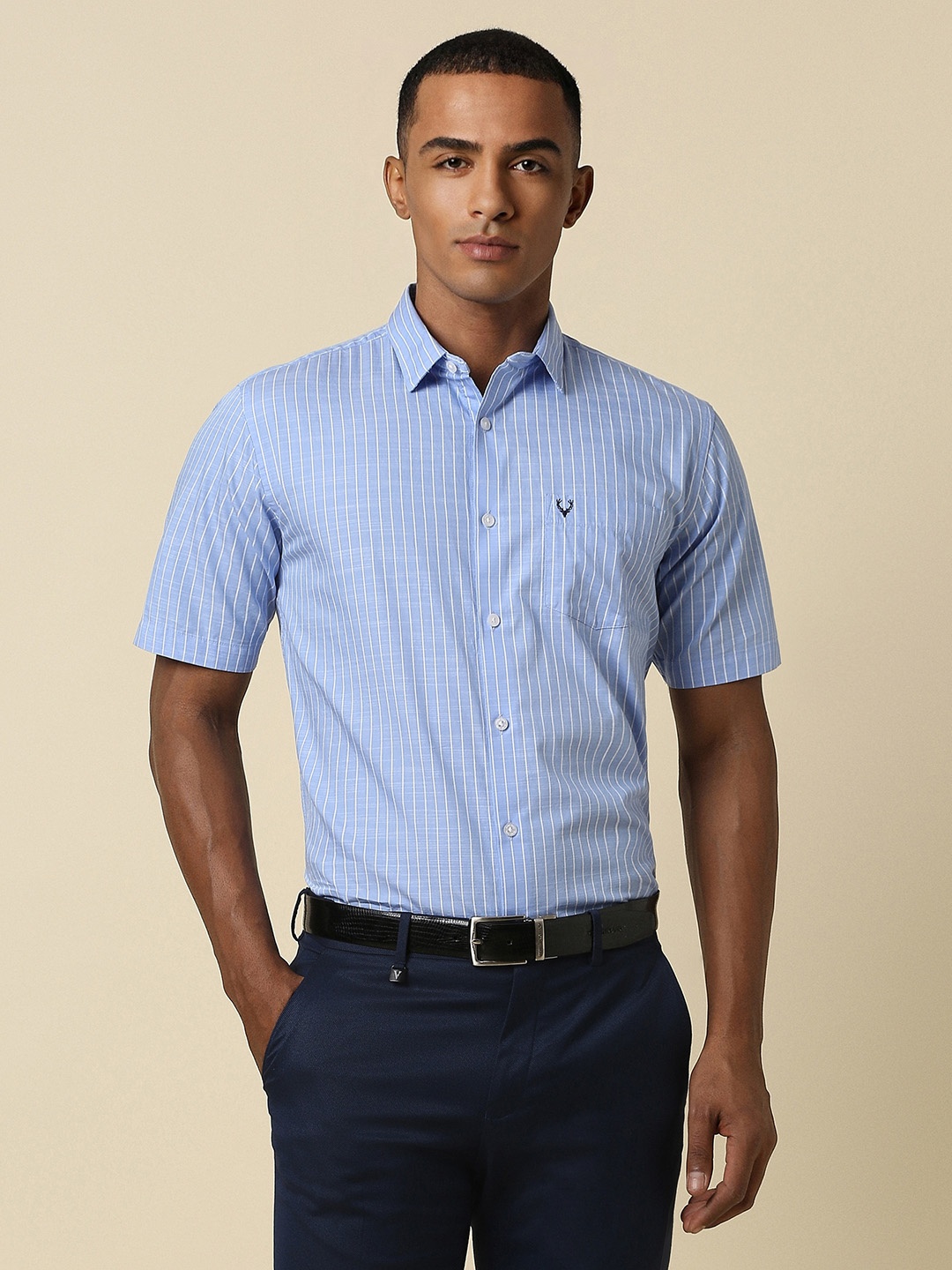 

Allen Solly Slim Fit Striped Pure Cotton Formal Shirt, Blue