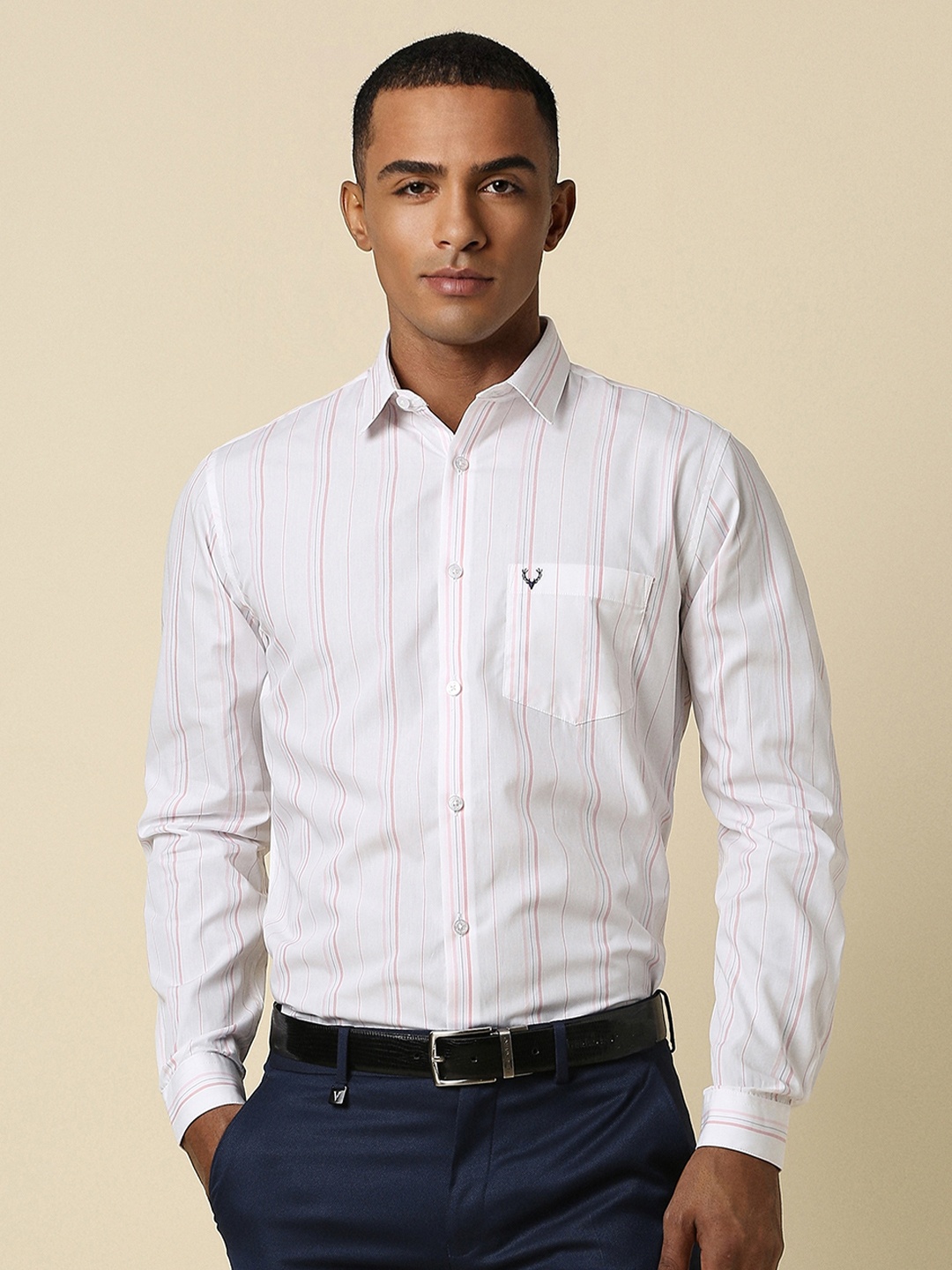 

Allen Solly Slim Fit Striped Pure Cotton Formal Shirt, White
