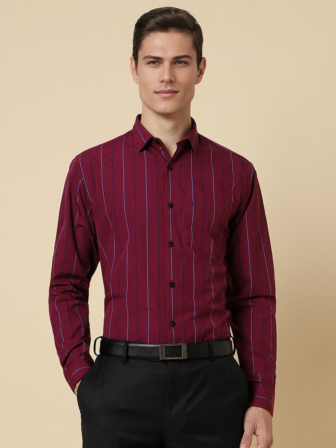 

Allen Solly Slim Fit Vertical Stripes Spread Collar Chest Pocket Cotton Formal Shirt, Maroon