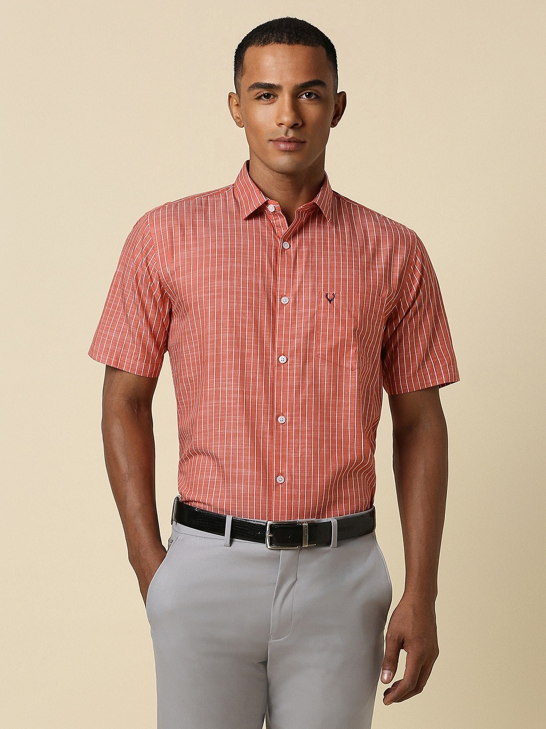 

Allen Solly Slim Fit Striped Pure Cotton Formal Shirt, Red