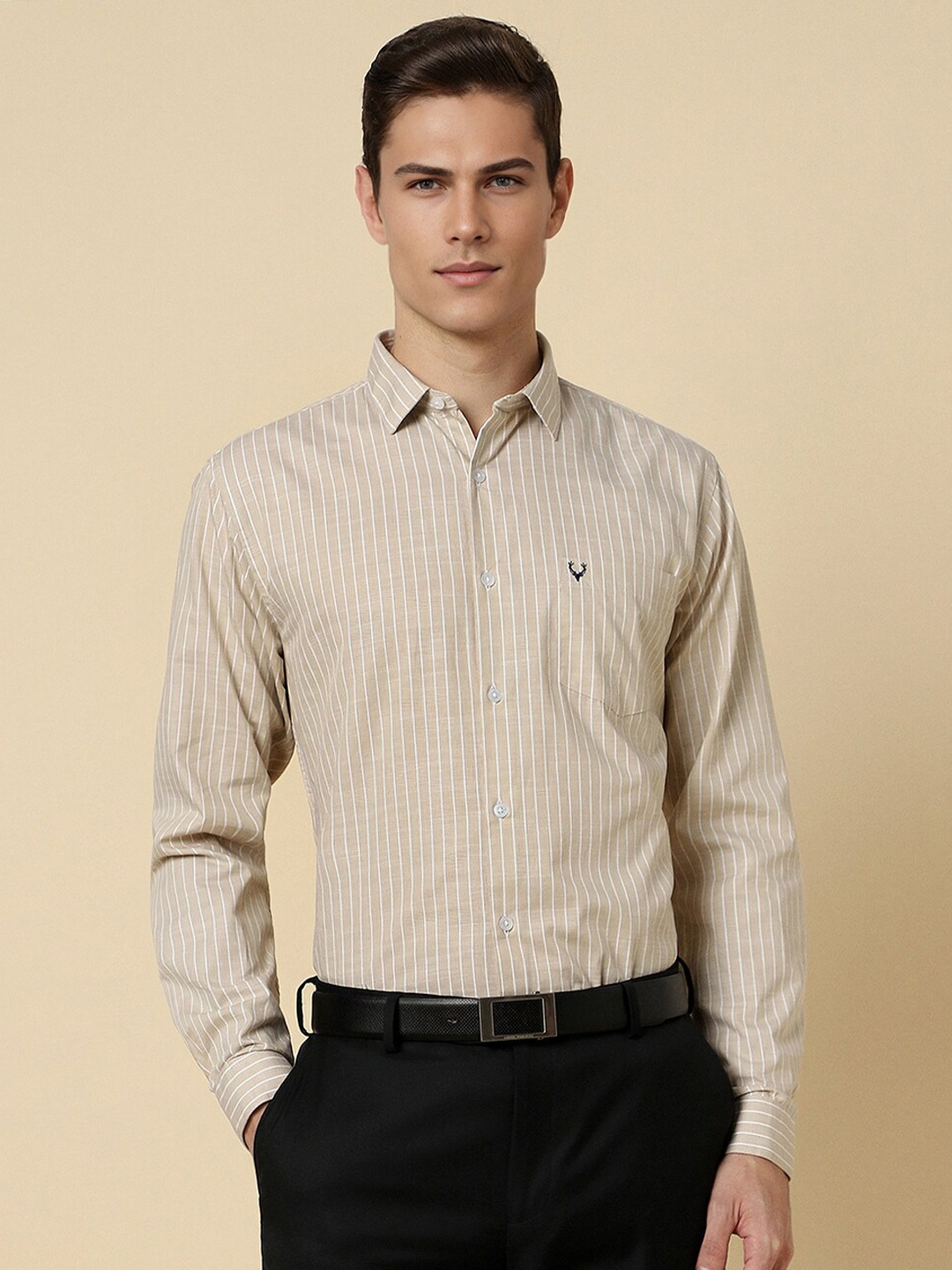 

Allen Solly Striped Cotton Spread Collar Slim Fit Opaque Formal Shirt, Beige