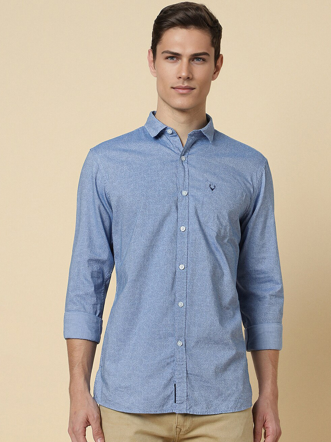 

Allen Solly Micro Ditsy Printed Spread Collar Chest Pocket Cotton Casual Shirt, Blue