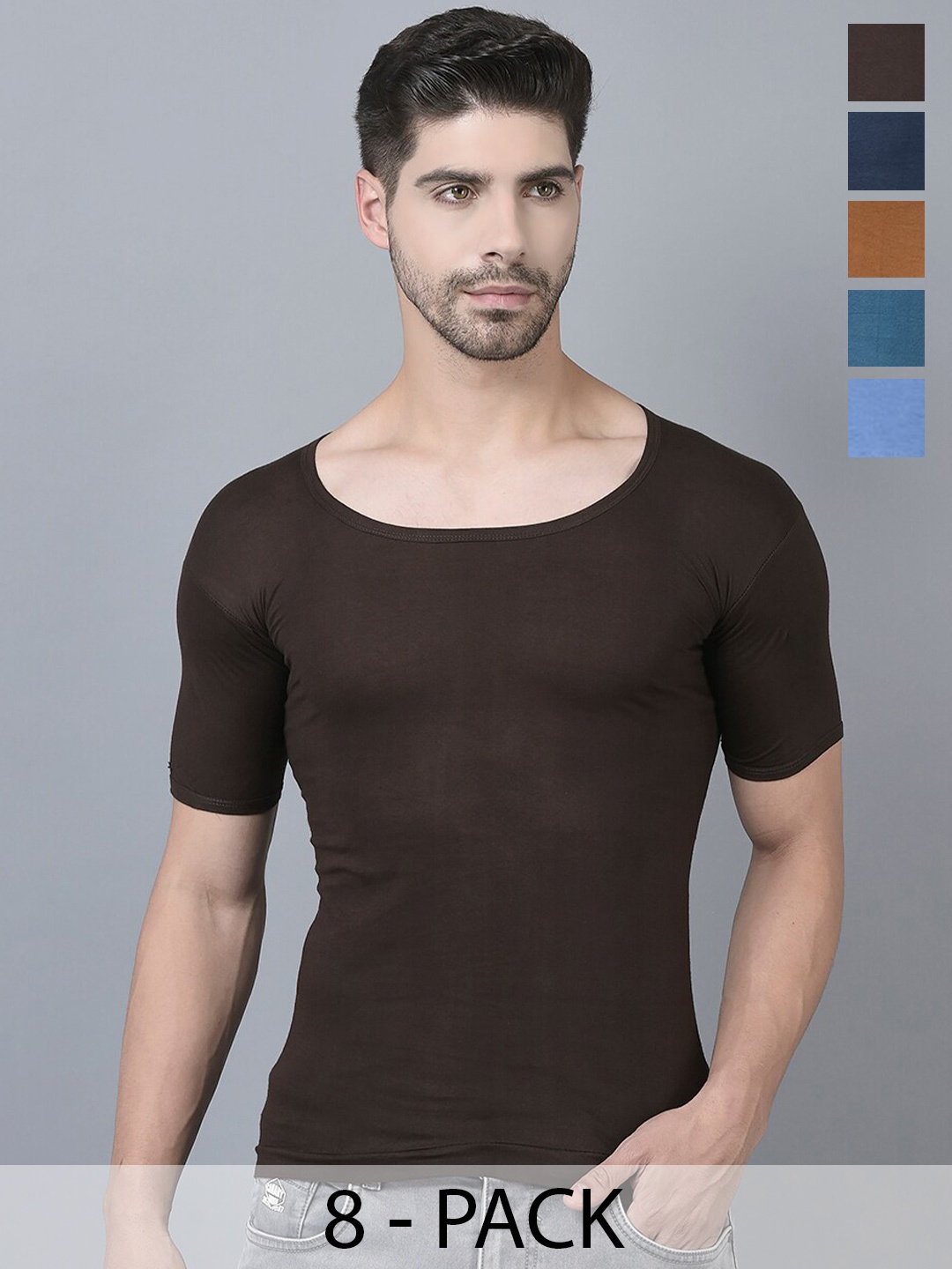 

Dollar Pack Of 8 Assorted Pure Cotton Basic Vests MLHVE-02-PO8-ASST1