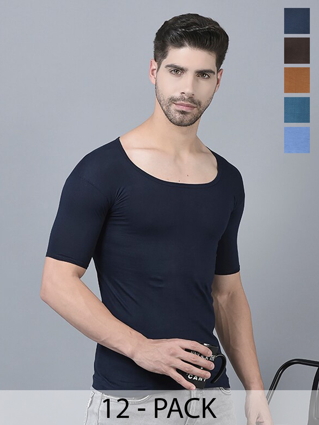 

Dollar Pack Of 12 Assorted Pure Cotton Basic Vests MLHVE-02-PO12-ASST