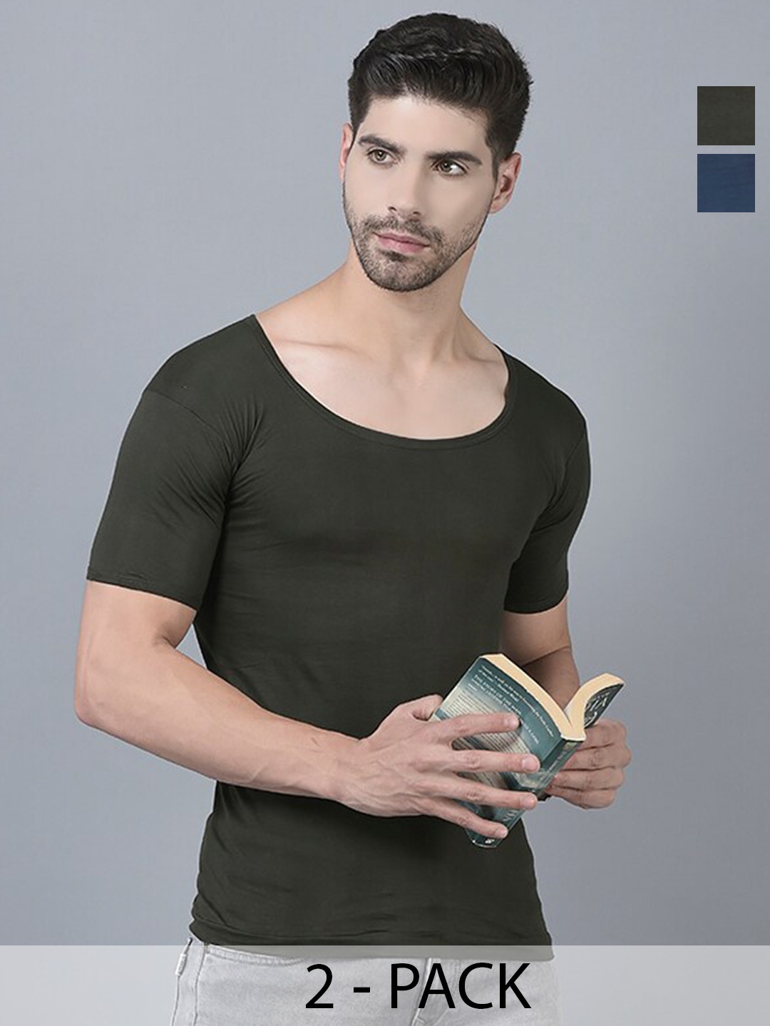 Dollar Pack Of 2 Pure Cotton Innerwear Vests MLHVE-02-PO2-ASST1, Olive
