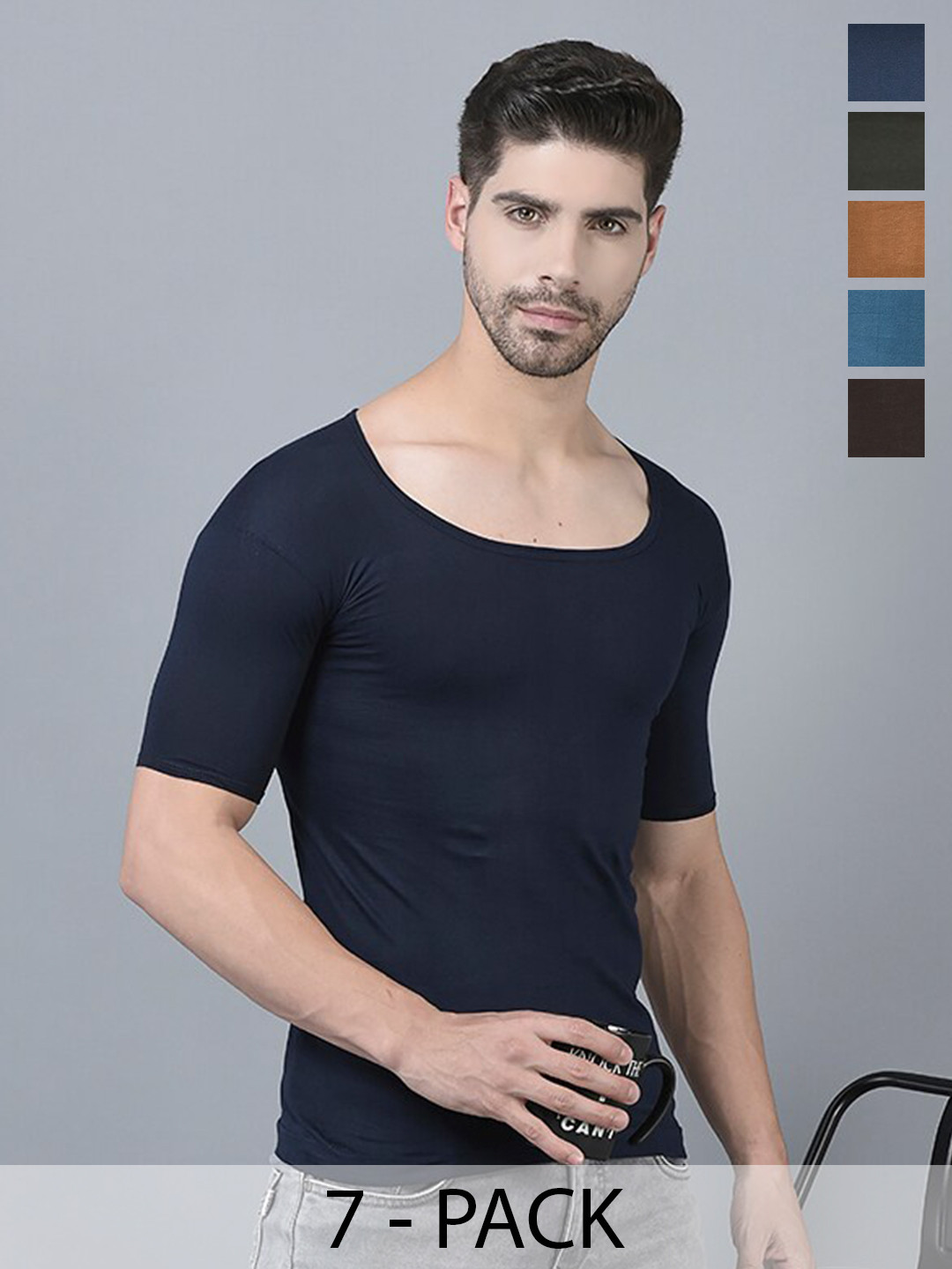 

Dollar Pack Of 7 Assorted Pure Cotton Basic Vests MLHVE-02-PO7-ASST