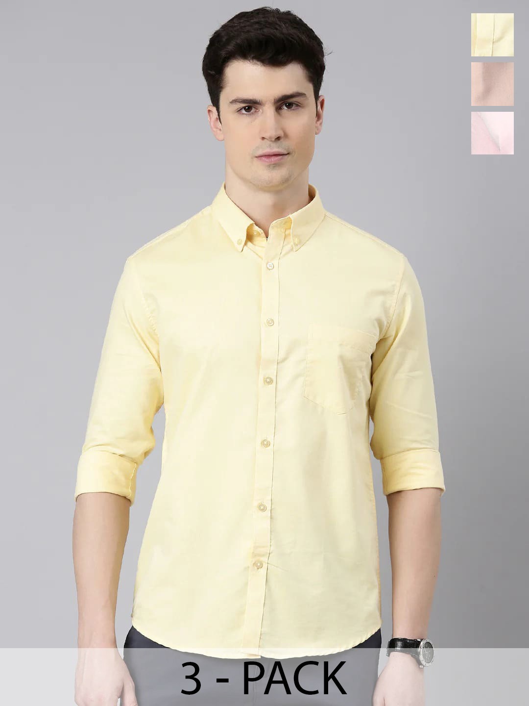 

1 Stop Fashion Standard Pack Of 3 Cotton Spread Collar Opaque Casual Shirt, Cream