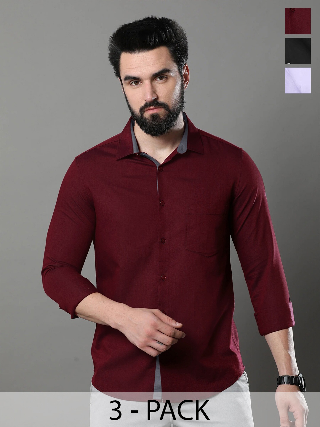 

1 Stop Fashion Spread Collar Cotton Standard Opaque Casual Shirt, Maroon