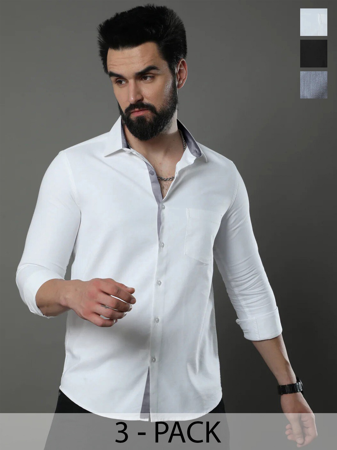 

1 Stop Fashion Pack Of 3 Opaque Slim Fit Cotton Casual Shirt, White