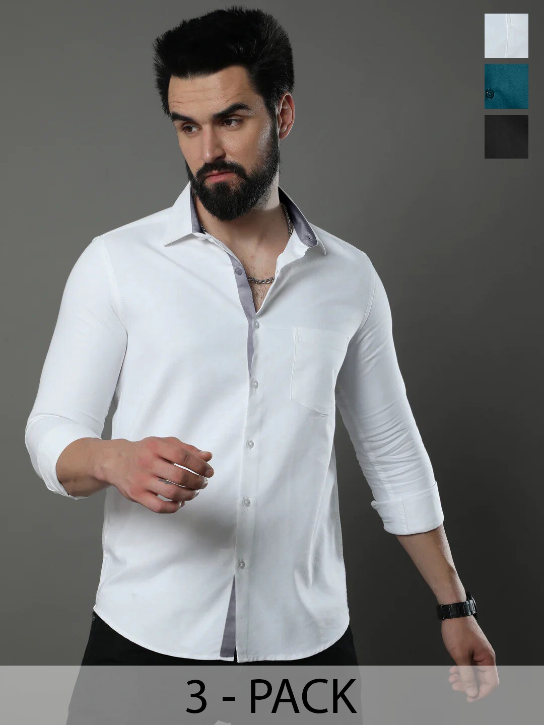 

1 Stop Fashion Pack Of 3 Opaque Slim Fit Cotton Casual Shirt, White