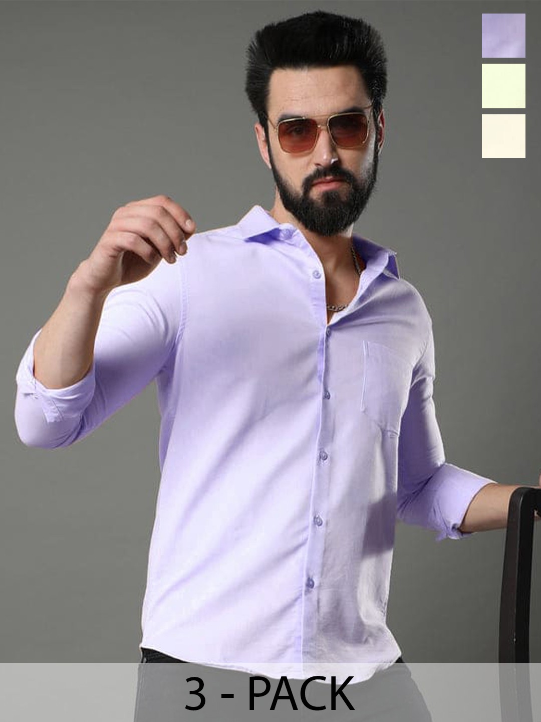 

1 Stop Fashion Standard Pack Of 3 Cotton Spread Collar Opaque Casual Shirt, Cream