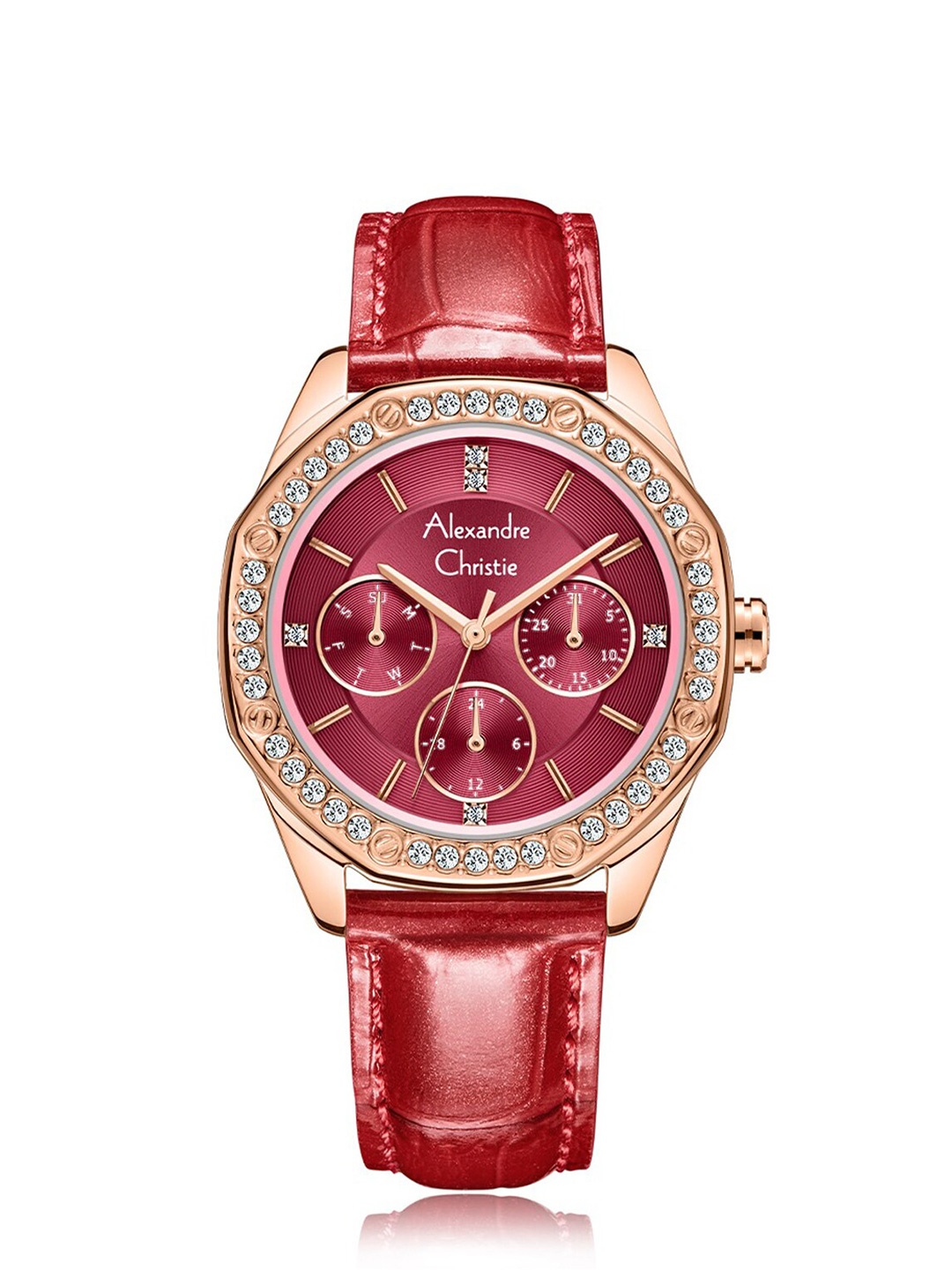 

Alexandre Christie Women Leather Straps Analogue Watch 2B17BFLRGRE, Red