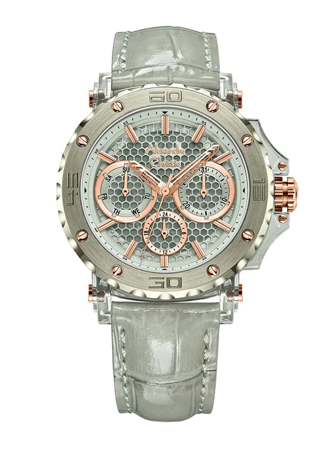 

Alexandre Christie Women Embellished Leather Analogue Watch 2B10BFLGRGR, Grey