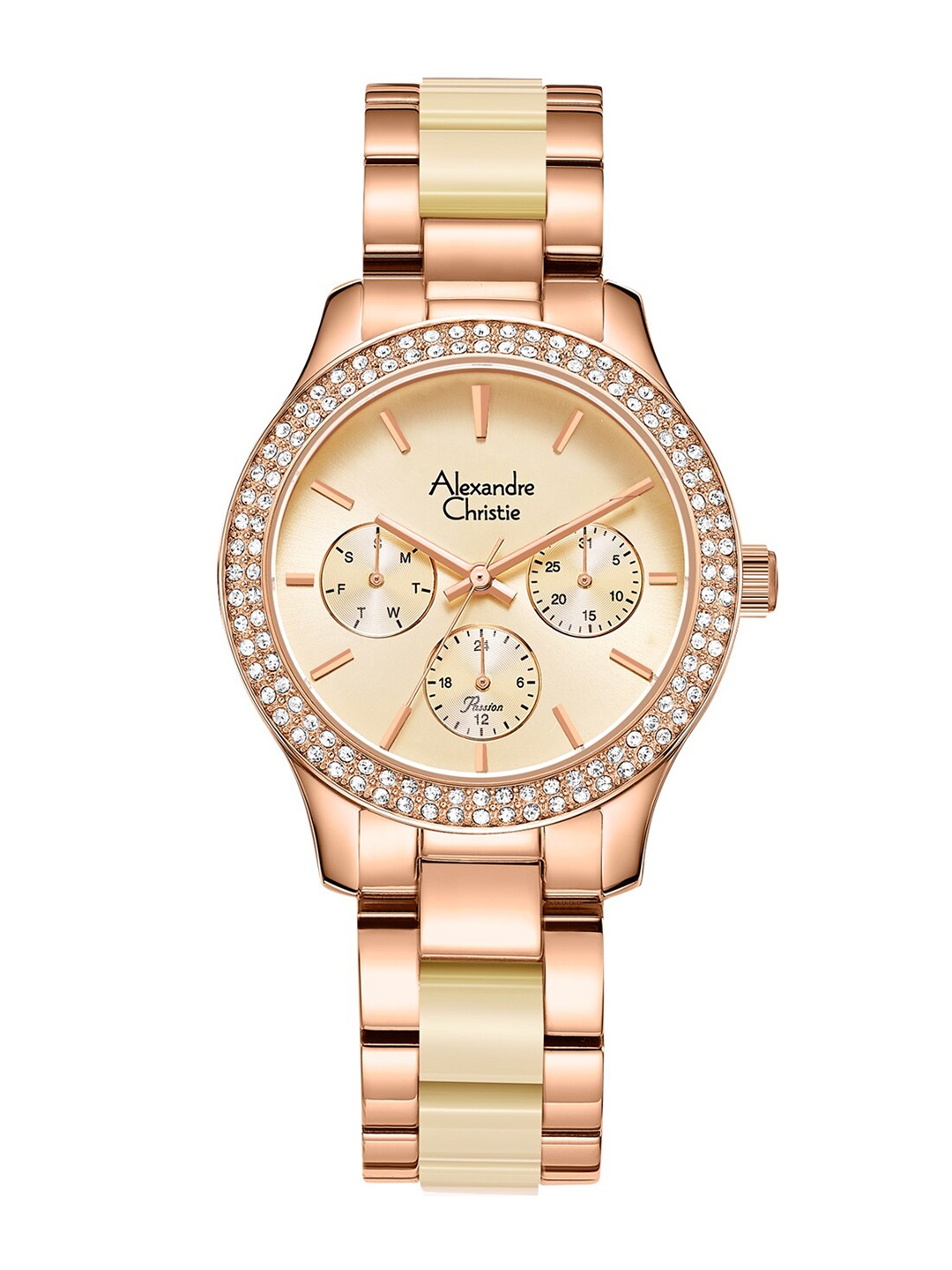 

Alexandre Christie Women Embellished & Stainless Steel Bracelet Style Watch 2914BFBRGIV, Rose gold