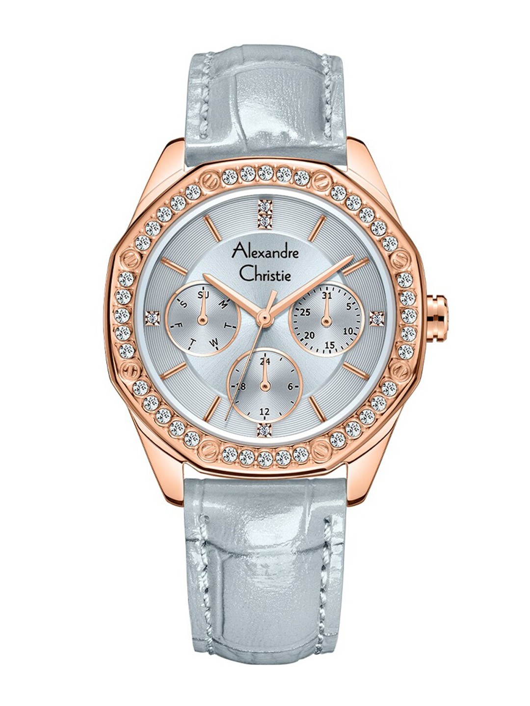 

Alexandre Christie Women Embellished & Leather Bracelet Straps Analogue Watch 2B17BFLRGLB, Grey