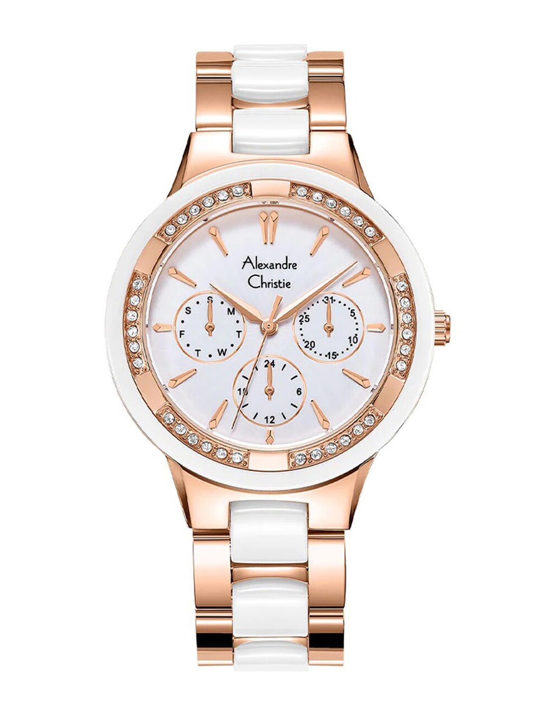 

Alexandre Christie Women Ceramic Bracelet Style Straps Watch 2299BFBRGSL, White