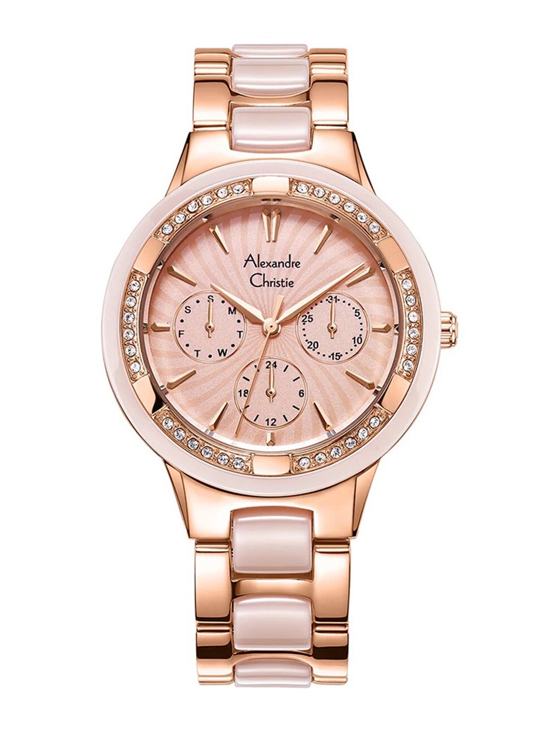 

Alexandre Christie Women Embellished Bracelet Style Straps Analogue Watch 2299BFBRGLN, Rose gold