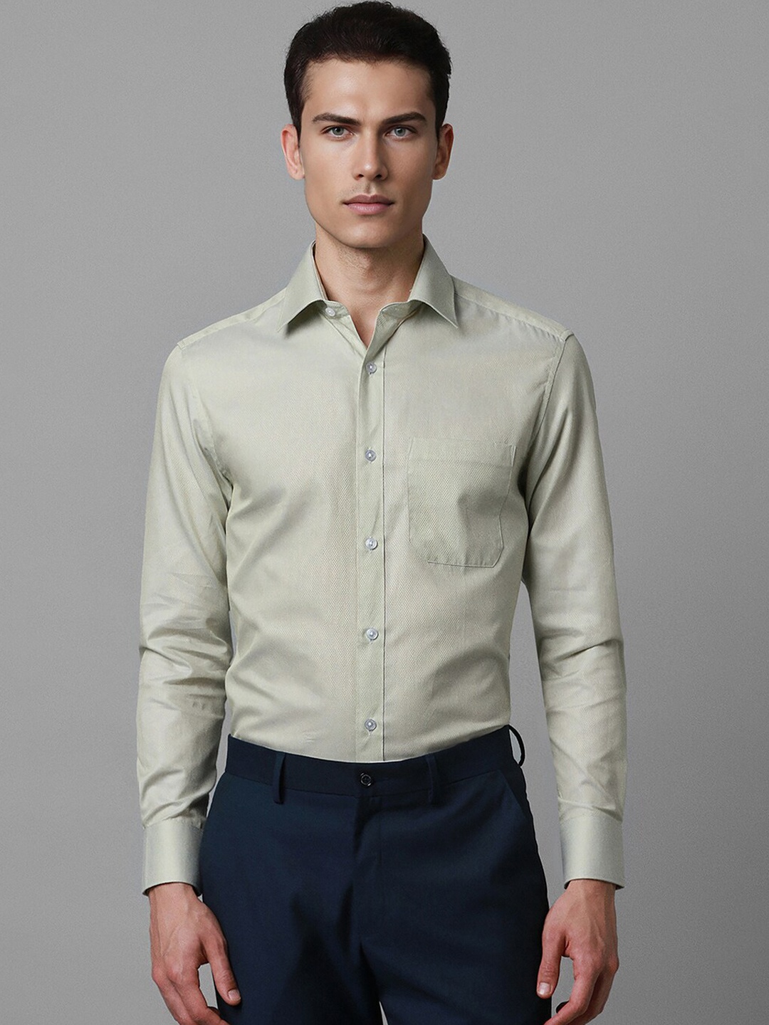 

Louis Philippe Cotton Spread Collar Straight Formal Shirt, Green