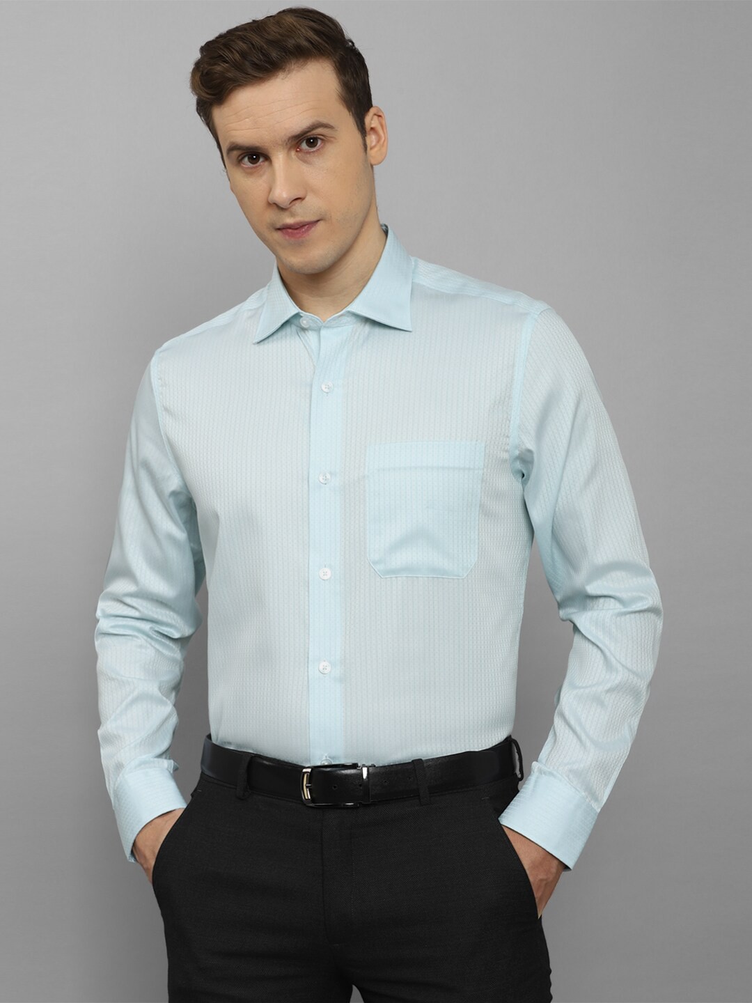 

Louis Philippe Striped Cotton Spread Collar Curved Formal Shirt, Blue