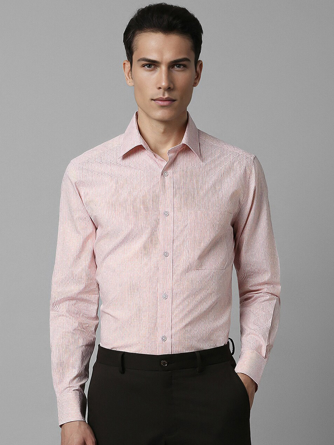 

Louis Philippe Striped Spread Collar Long Sleeves Cotton Formal Shirt, Pink
