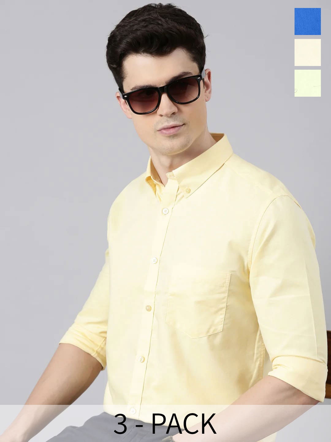 

Tee Projekt Pack Of 3 Pure Cotton Standard Slim Fit Opaque Casual Shirt, Yellow