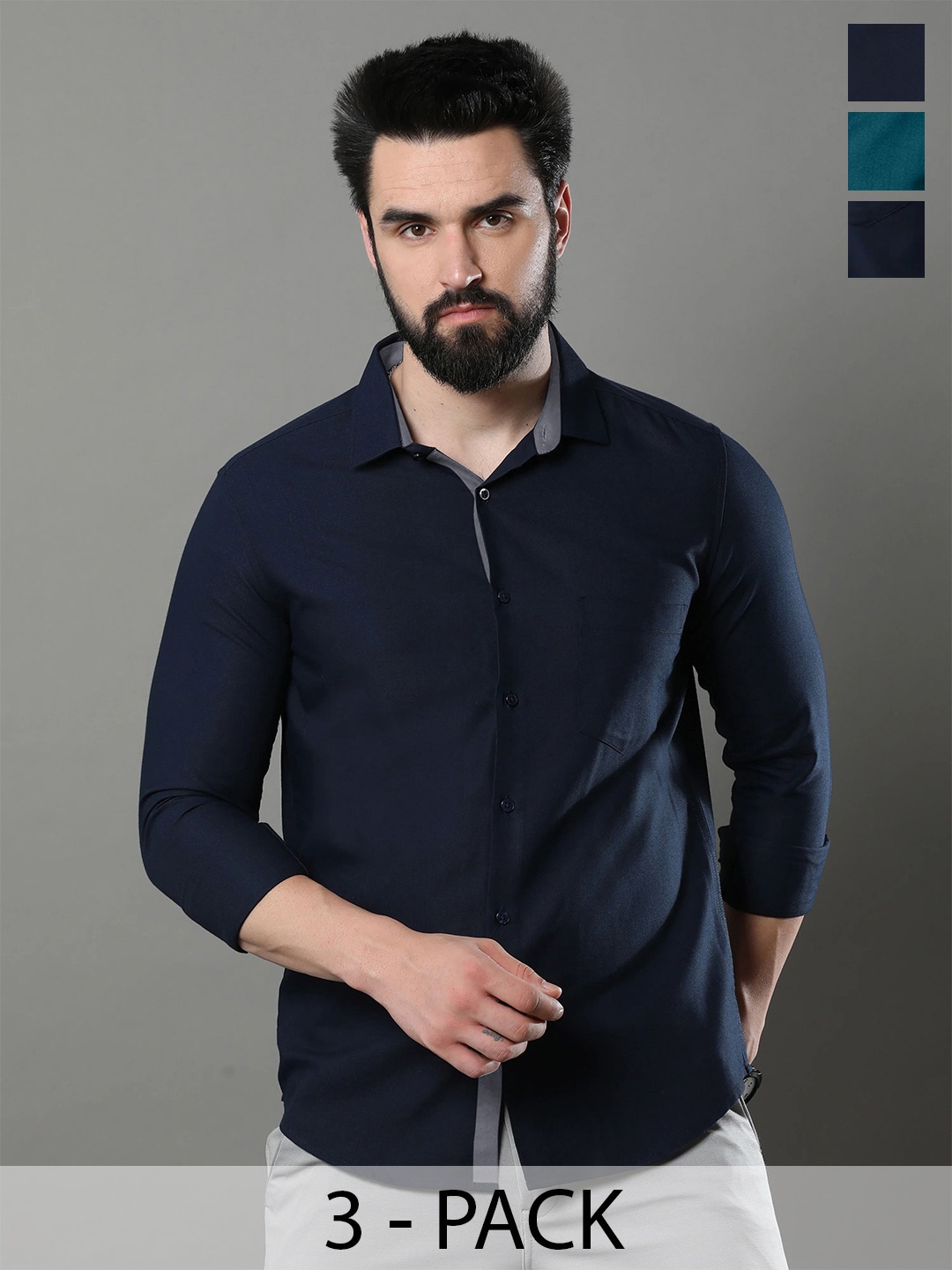 

Tee Projekt Spread Collar Long Sleeves Cotton Casual Shirt, Black